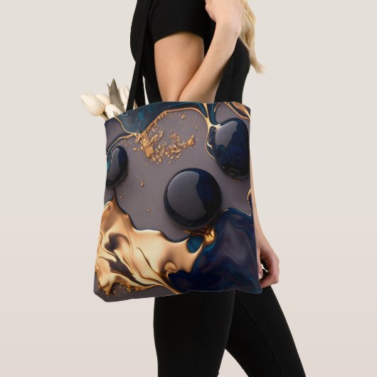 Midnight Gold Liquid Marble Tote Bag (Dichtbij)