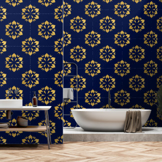 Midnight Gold: Luxe geometrisch patroon op Deep Bl Behang