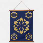 Midnight Gold: Luxe geometrisch patroon op Deep Bl Hangend Wandkleed (Voorkant)