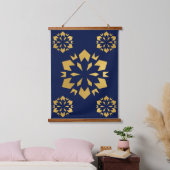 Midnight Gold: Luxe geometrisch patroon op Deep Bl Hangend Wandkleed (Slaapkamer)