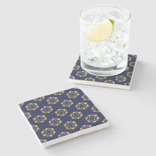 Midnight Gold: Luxe geometrisch patroon op Deep Bl Stenen Onderzetter