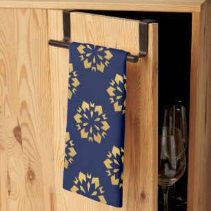 Midnight Gold: Luxe geometrisch patroon op Deep Bl Theedoek