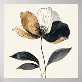 Midnight & Gold Majesty: Elegant Minimalist Botani Poster