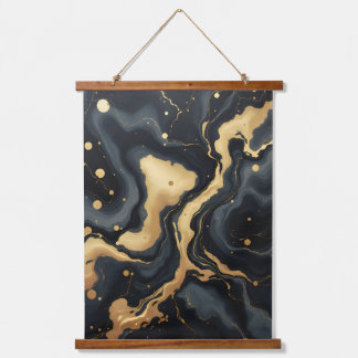 Midnight Gold Marble Art.Abstract zwart en wit Hangend Wandkleed