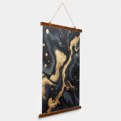 Midnight Gold Marble Art.Abstract zwart en wit Hangend Wandkleed (Gebogen)