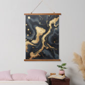 Midnight Gold Marble Art.Abstract zwart en wit Hangend Wandkleed (Slaapkamer)
