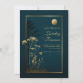 Midnight Gold Moon Botanical Wedding Kaart (Voorkant)