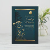 Midnight Gold Moon Botanical Wedding Kaart (Staand voorkant)