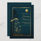 Midnight Gold Moon Botanical Wedding Kaart (Voorkant / Achterkant)