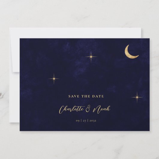 Midnight Gold Moon Stars Foto QR Code Huwelijk Save The Date (Voorkant)