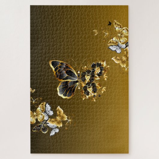 Midnight Gold Vlinder – Botanische Gloed Legpuzzel (Verticaal)