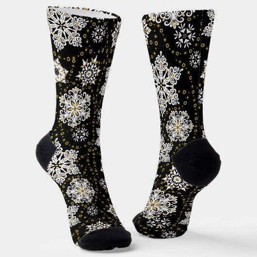 Midnight Golden Snowflakes Glam Sokken (Gebogen)