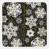 Midnight Golden Snowflakes Glam Vierkante Sticker (Voorkant)