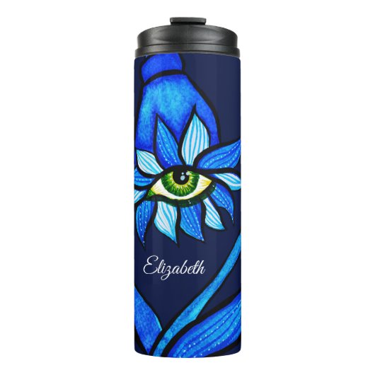 Midnight Gothic Eye Flower - Dark Blue Botanical Thermosbeker (Voorkant)