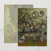 Midnight Graveyard Whimsical HALLOWEEN Aankondigingskaart (Voorkant / Achterkant)