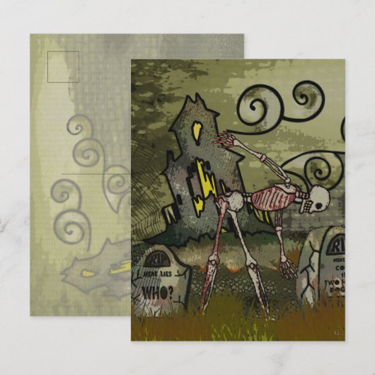 Midnight Graveyard Whimsical HALLOWEEN Aankondigingskaart (Voorkant / Achterkant)