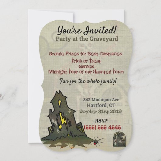 Midnight Graveyard Whimsical HALLOWEEN PARTY Kaart (Achterkant)