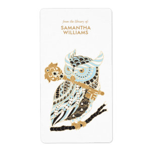 Midnight Great Horned Owl Bookplate Etiket