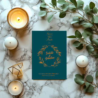 Midnight Green & Copper Diamond Bewaar de datum Kaart