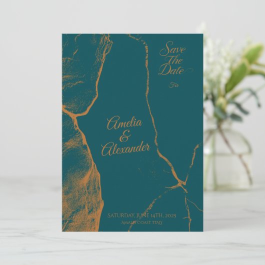 Midnight Green en Copper Marble slaan de datum op Kaart (Staand voorkant)