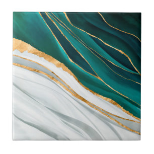 Midnight Green, Turquoise en gouden waterverf Tegeltje