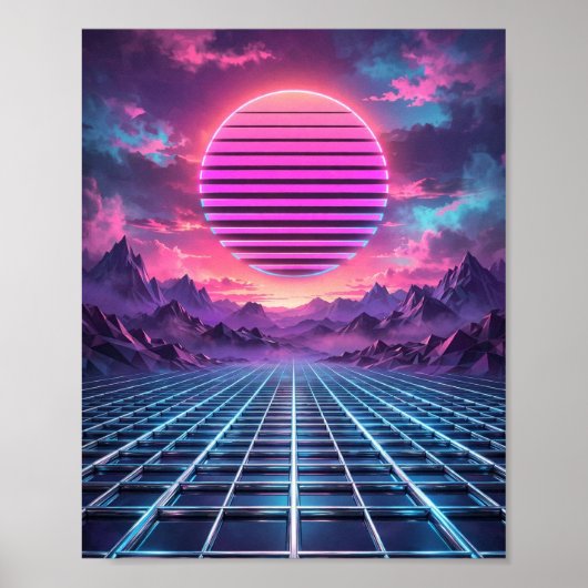 Midnight Grid — Vaporwave Zonsondergang Poster (Voorkant)