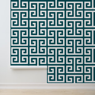 Midnight Groene en Witte Grote Griekse Sleutel Behang