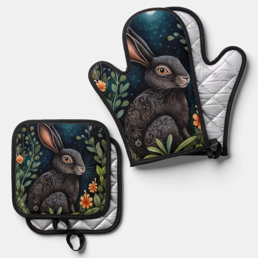 Midnight Hare Ovenwant & Pannenlap Set (Voorkant / Achterkant)