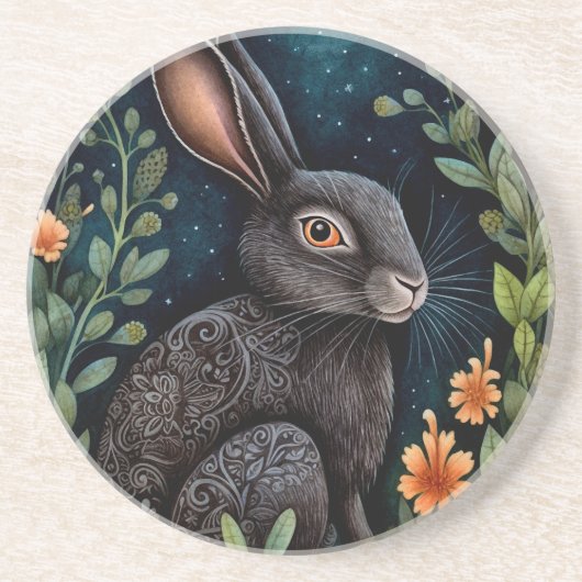 Midnight Hare Sandstone Onderzetter (Voorkant)