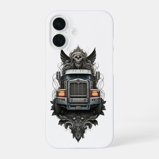 Midnight Hauler of Doom / Dark Trucker Skull iPhone 16 Hoesje (Achterkant)