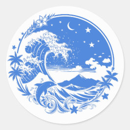 Midnight Hawaii: Wave, Dolphin & Haleakala Ronde Sticker