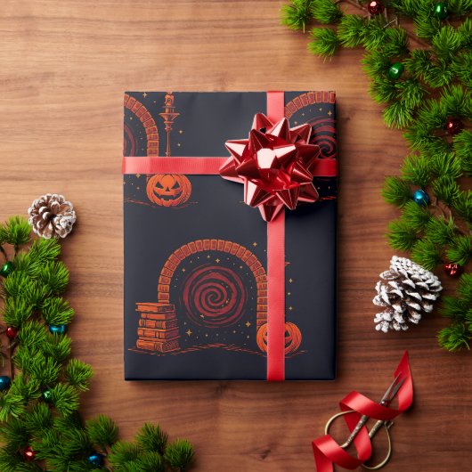 Midnight Hearth Middeleeuws-oranje en zwart Cadeaupapier (Feestdagen Geschenken)