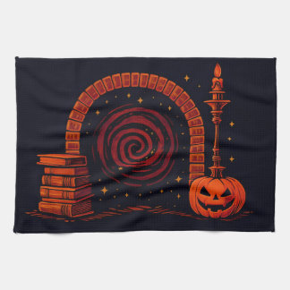 Midnight Hearth Middeleeuws-oranje en zwart Theedoek