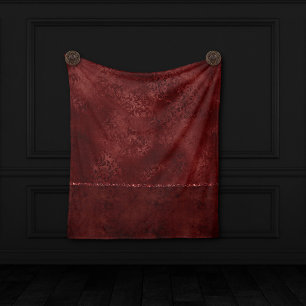 Midnight Henna Romance   Red Satiny Grunge Damask Fleece Deken