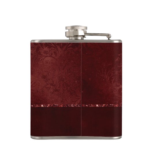 Midnight Henna Romance | Red Satiny Grunge Damask Heupfles (Achterkant)