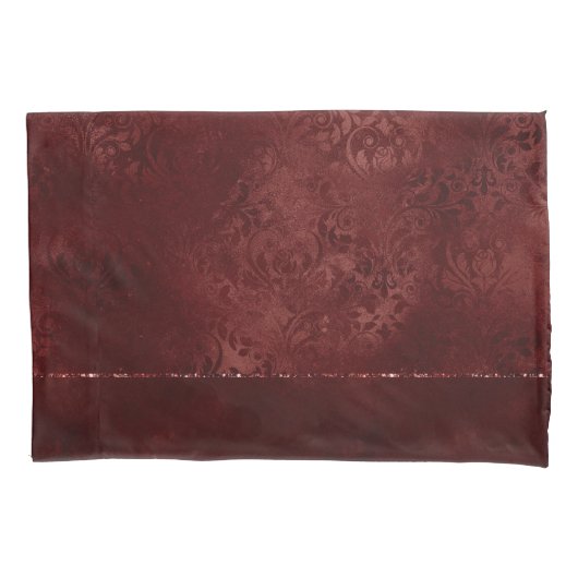 Midnight Henna Romance | Red Satiny Grunge Damask Kussensloop (Voorkant)