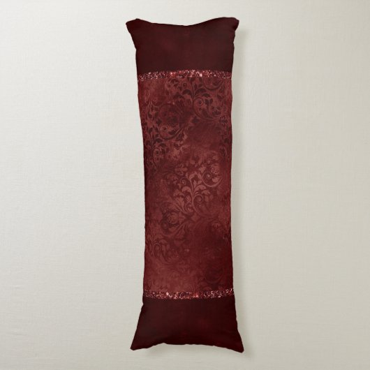 Midnight Henna Romance | Red Satiny Grunge Damask Lichaamskussen (Voorkant Verticaal)