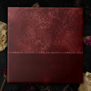 Midnight Henna Romance   Red Satiny Grunge Damask Tegeltje