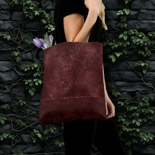 Midnight Henna Romance Red Satiny Grunge Damask Tote Bag