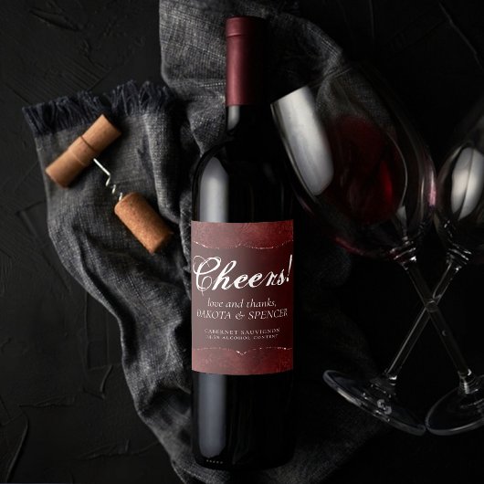 Midnight Henna Romance | Red Satiny Grunge Damask Wijn Etiket