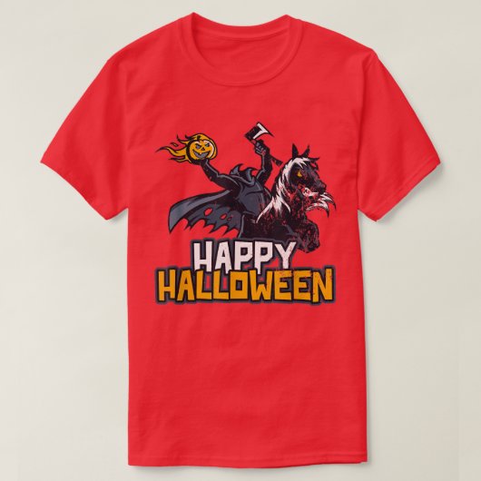 Midnight Horse Pumpkin Head Rider Happy Halloween T-shirt (Design voorkant)