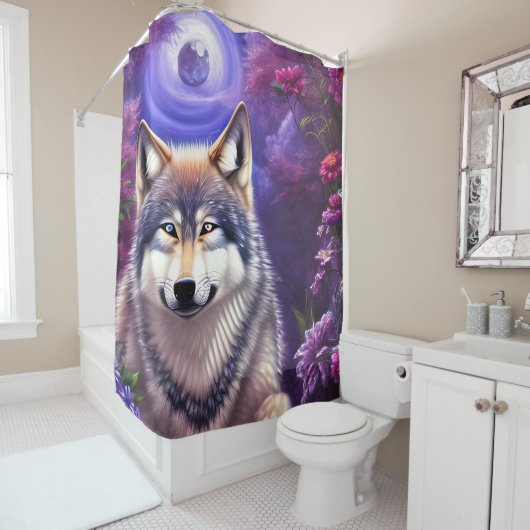 Midnight Howl Floral Wolf Douchegordijn (In situ)