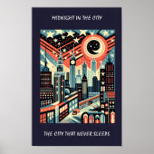 Midnight in de stad die nooit slaapt Art Deco Poster (Voorkant)