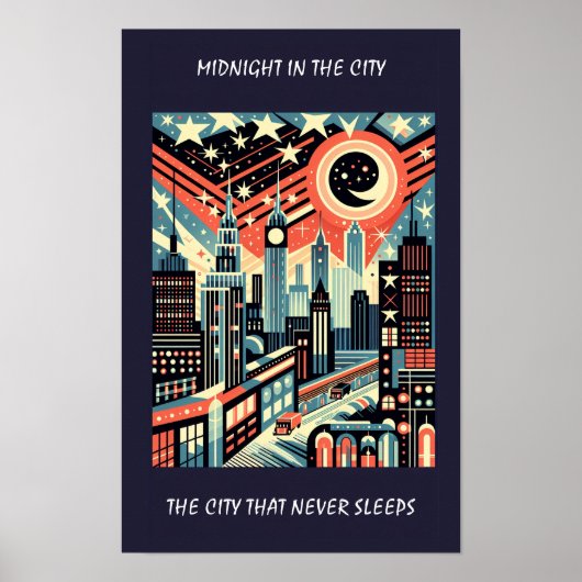 Midnight in de stad die nooit slaapt Art Deco Poster (Voorkant)