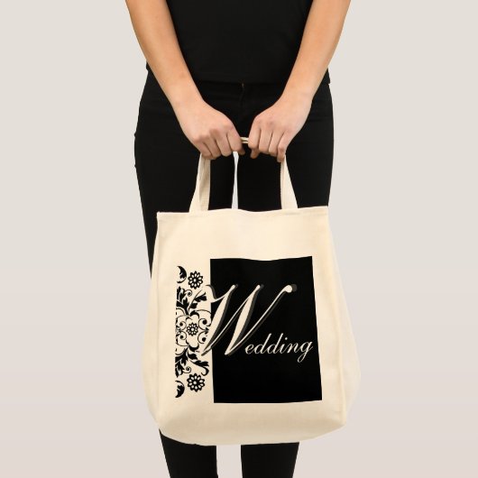 Midnight in Paris Black  Lace Wedding Script Tote Bag (Voorkant (product))