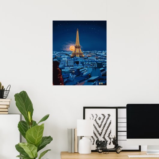 Midnight in Paris cityscape Poster (Thuiskantoor)