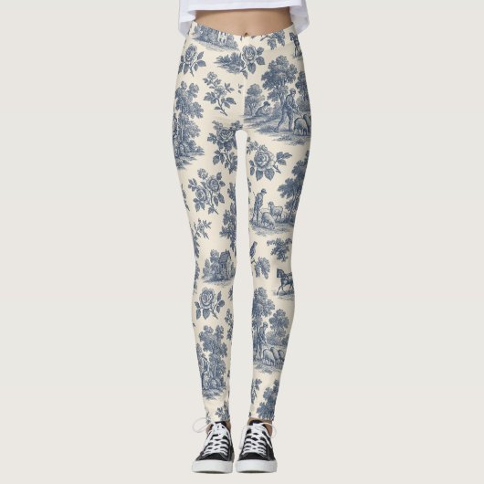Midnight in the Meadow - Blauw Toile Patroon Leggi Leggings (Voorkant)