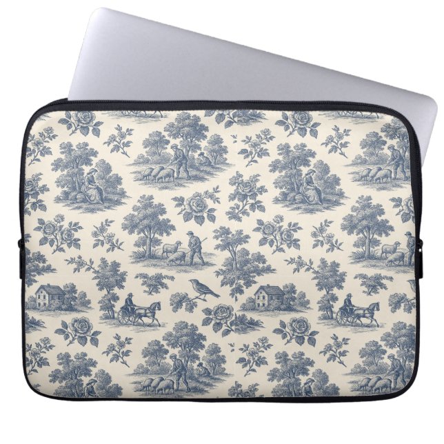 Midnight in the Meadow - Blauwe Toile Laptop Sleev Laptop Sleeve (Voorkant)