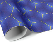Midnight Indigo en Gold Hexagonal Design Cadeaupapier (Rol Hoek)