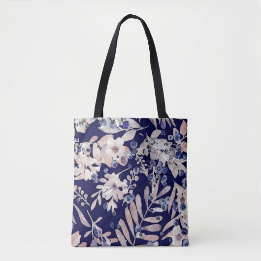 Midnight Indigo Eucalyptus & Blueberry Botanical Tote Bag (Voorkant)